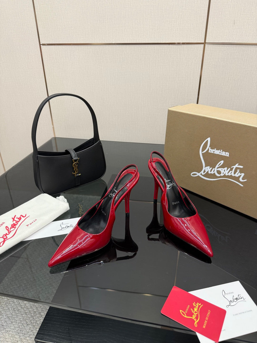 RED PATENT SLINGBACK POINTED HEELS