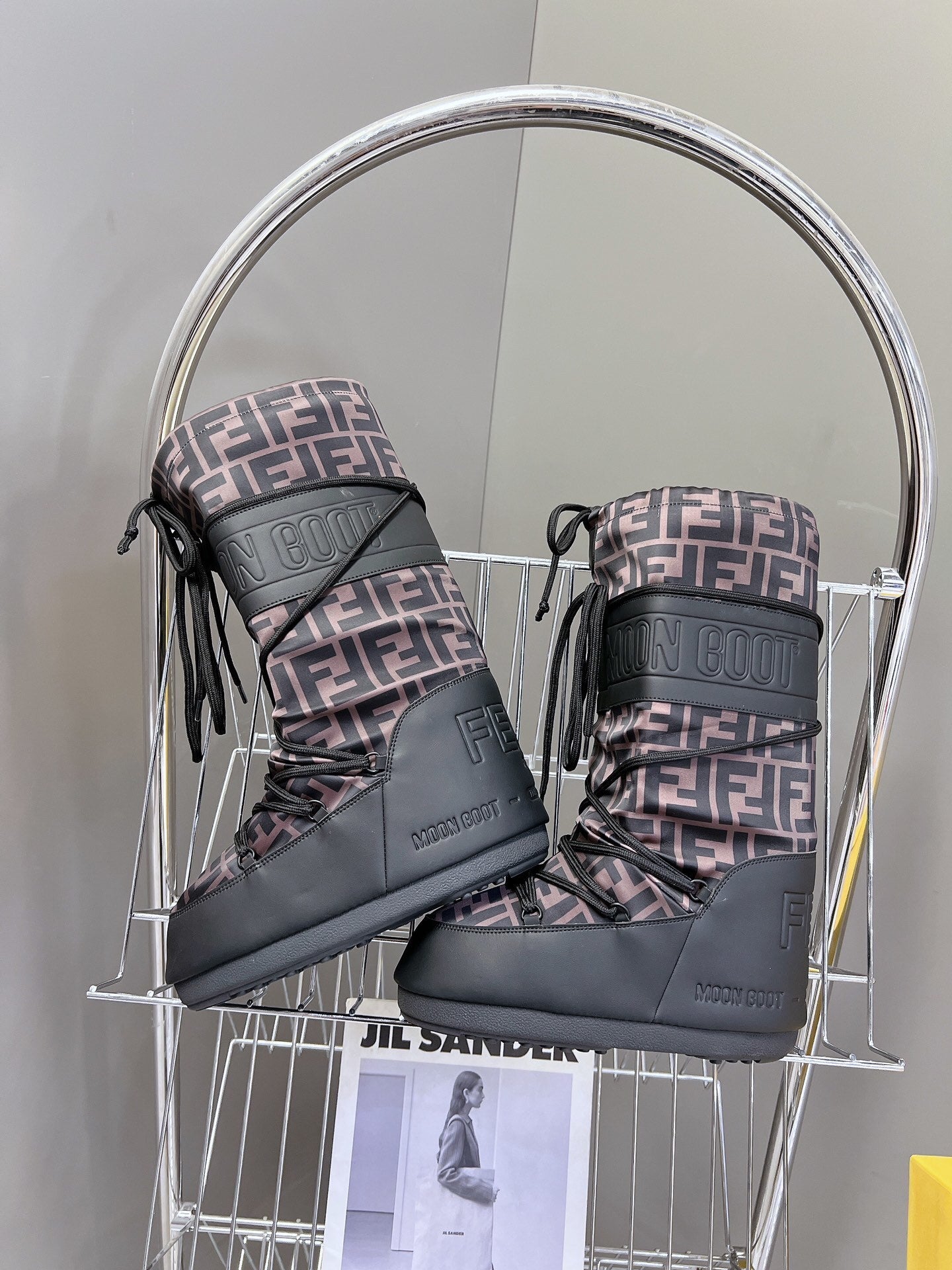MONOGRAM PRINT PADDED SNOW BOOTS WITH LACE-UP DETAIL