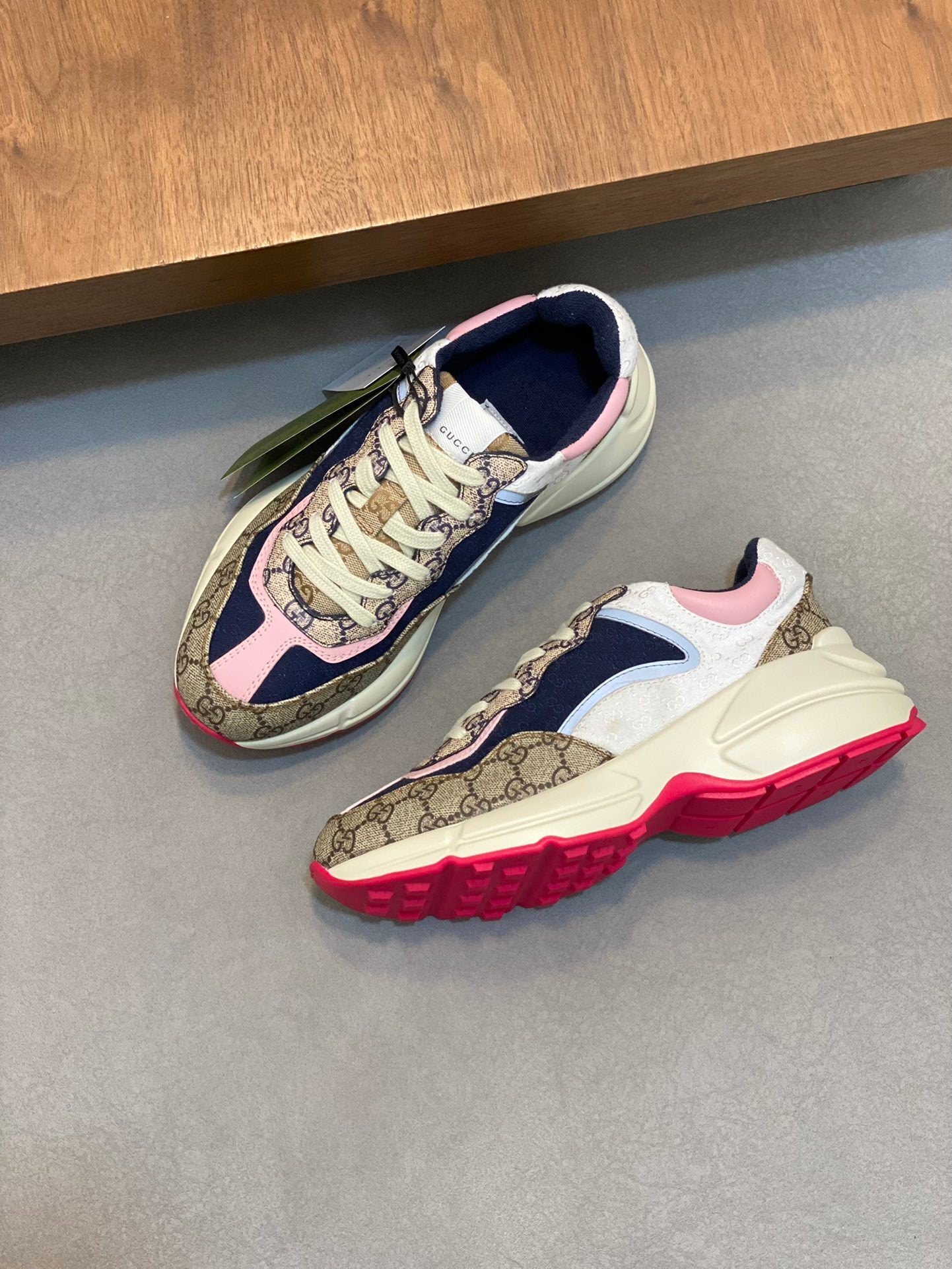 MONOGRAM PANEL CHUNKY SNEAKERS WITH PINK ACCENTS