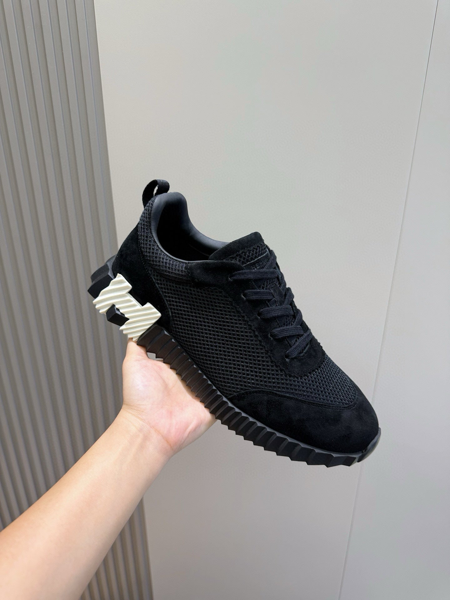 ALL-BLACK MESH & SUEDE DESIGNER SNEAKERS