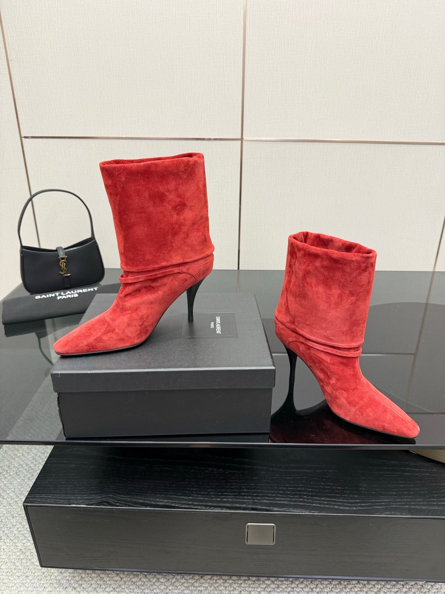RED SUEDE HEEL BOOTS