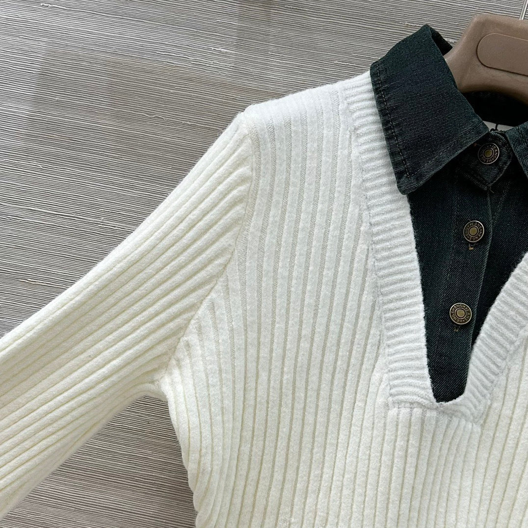 RIBBED V-NECK KNIT SWEATER