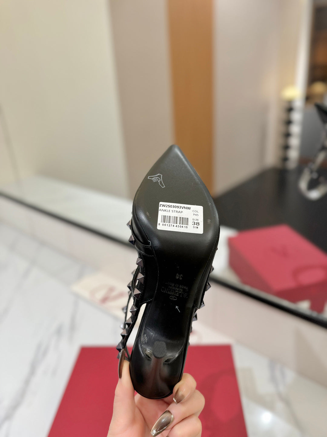 POINTED TOE STRAPPY HEELS – BLACK STUDDED DESIGN
