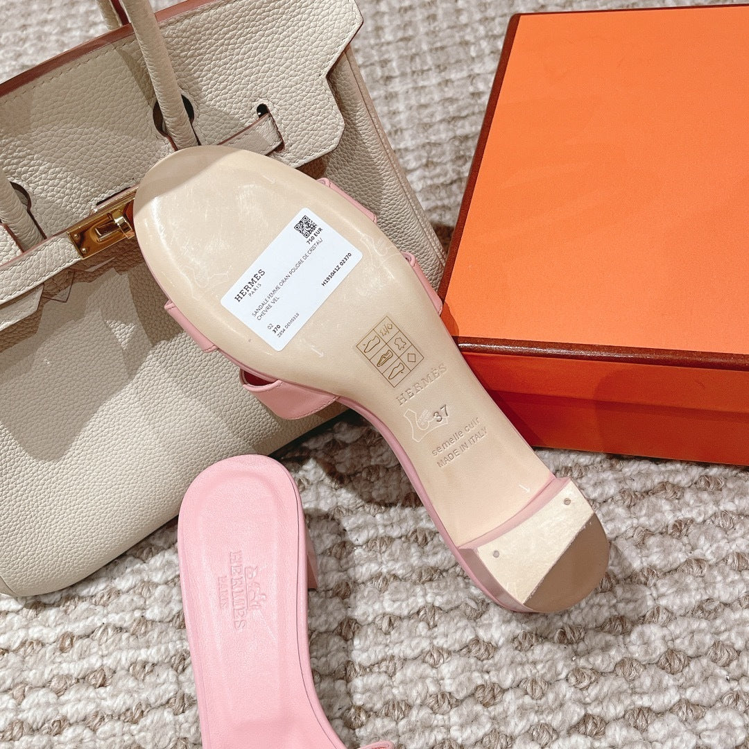 BLUSH PINK BLOCK HEEL SLIDES