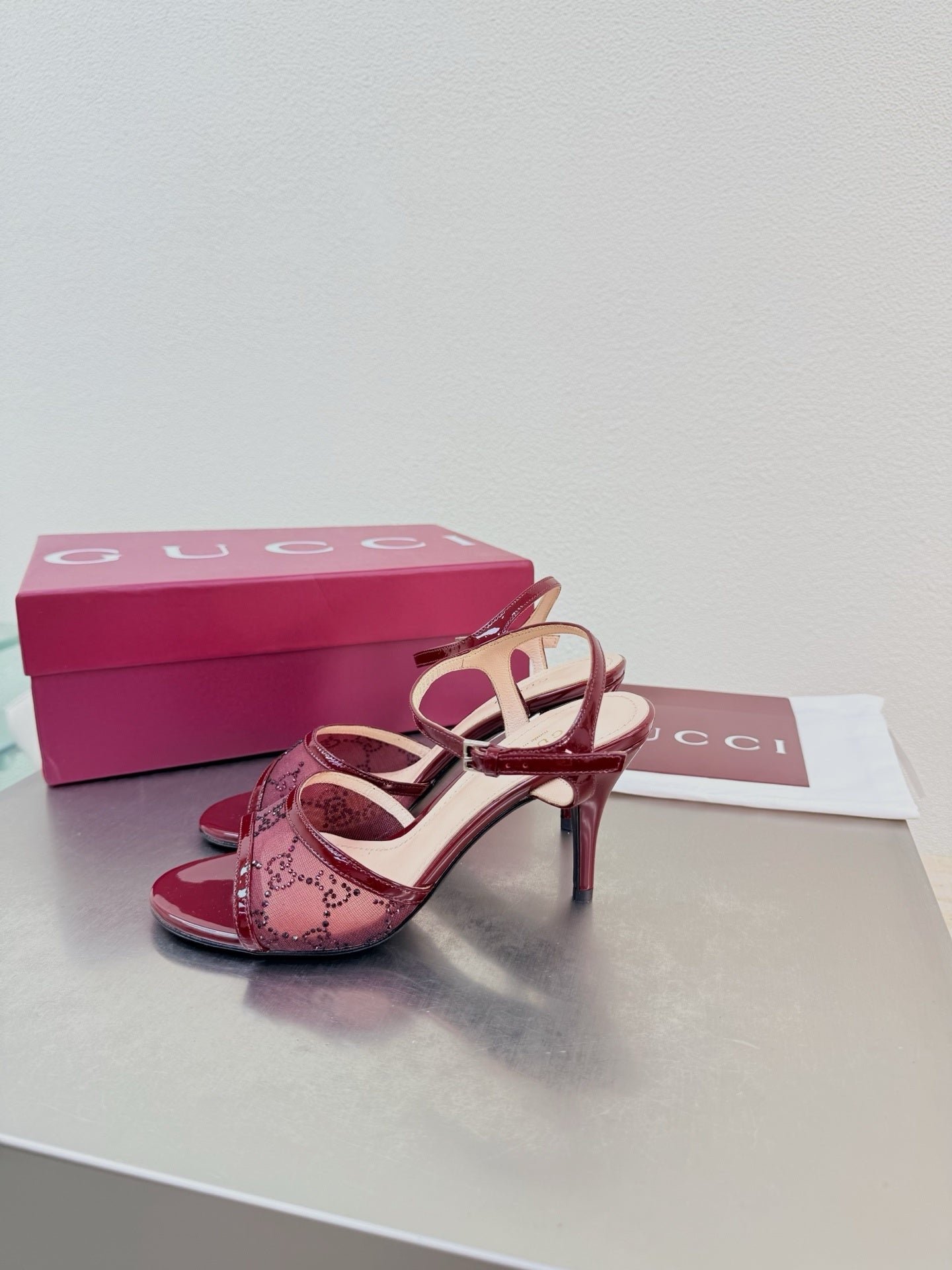 BURGUNDY STRAPPY HEEL SANDALS