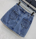 QUILTED DETAIL DENIM MINI SKIRT