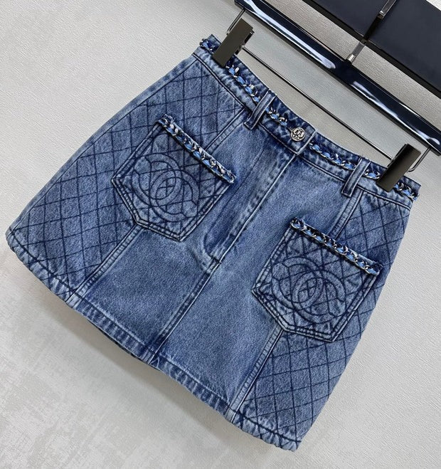 QUILTED DETAIL DENIM MINI SKIRT
