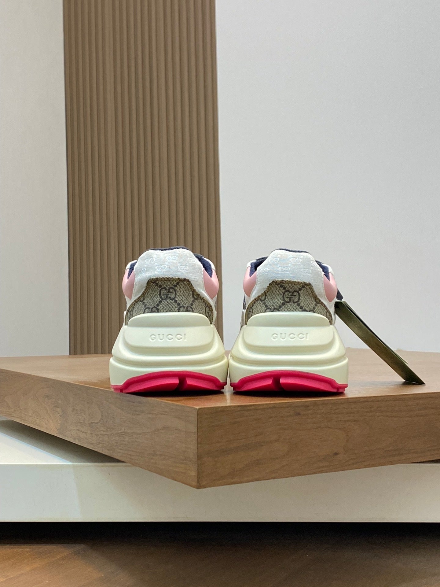 MONOGRAM PANEL CHUNKY SNEAKERS WITH PINK ACCENTS