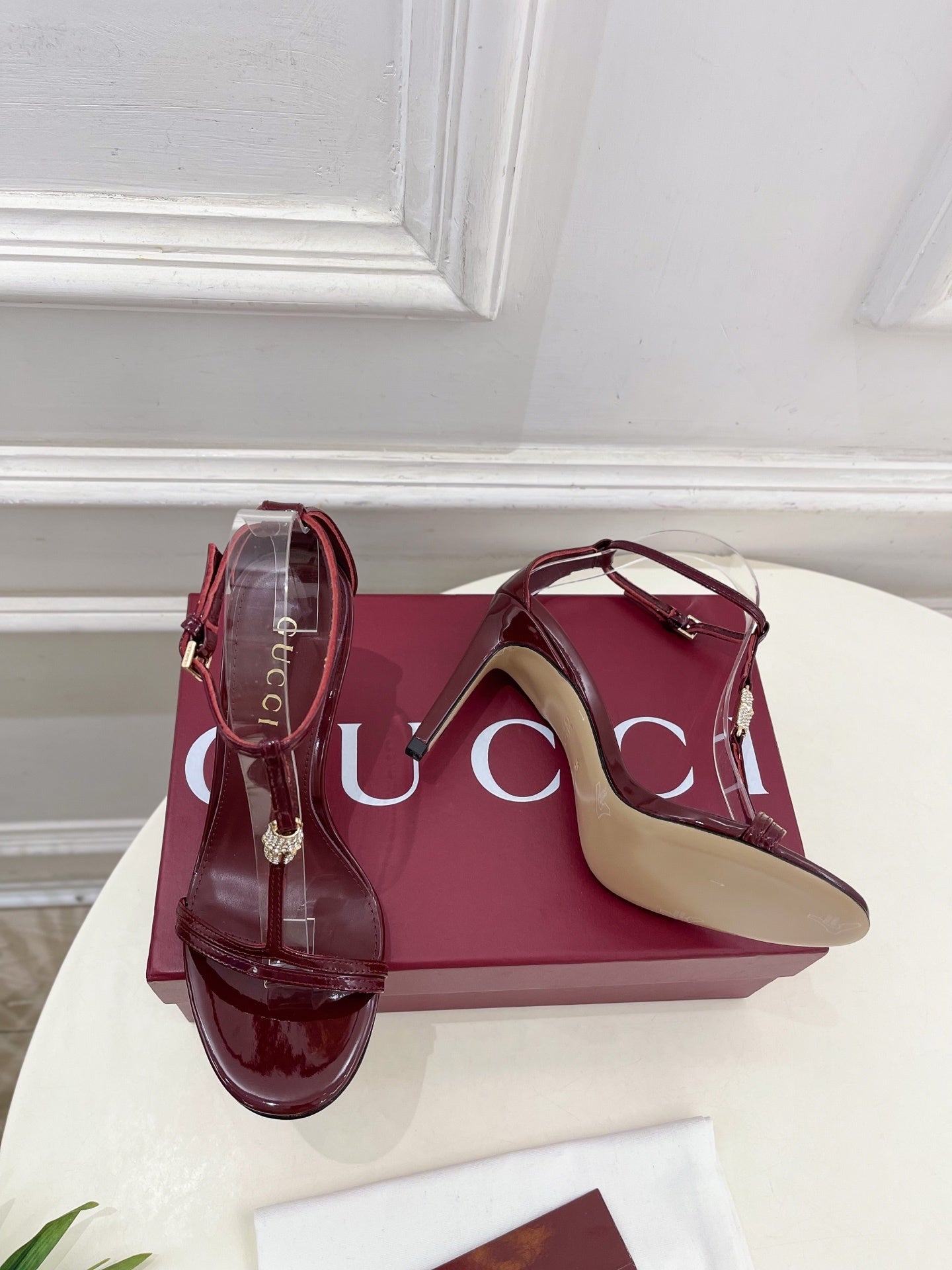 BURGUNDY TRANSPARENT STRAPPY HEEL SANDALS