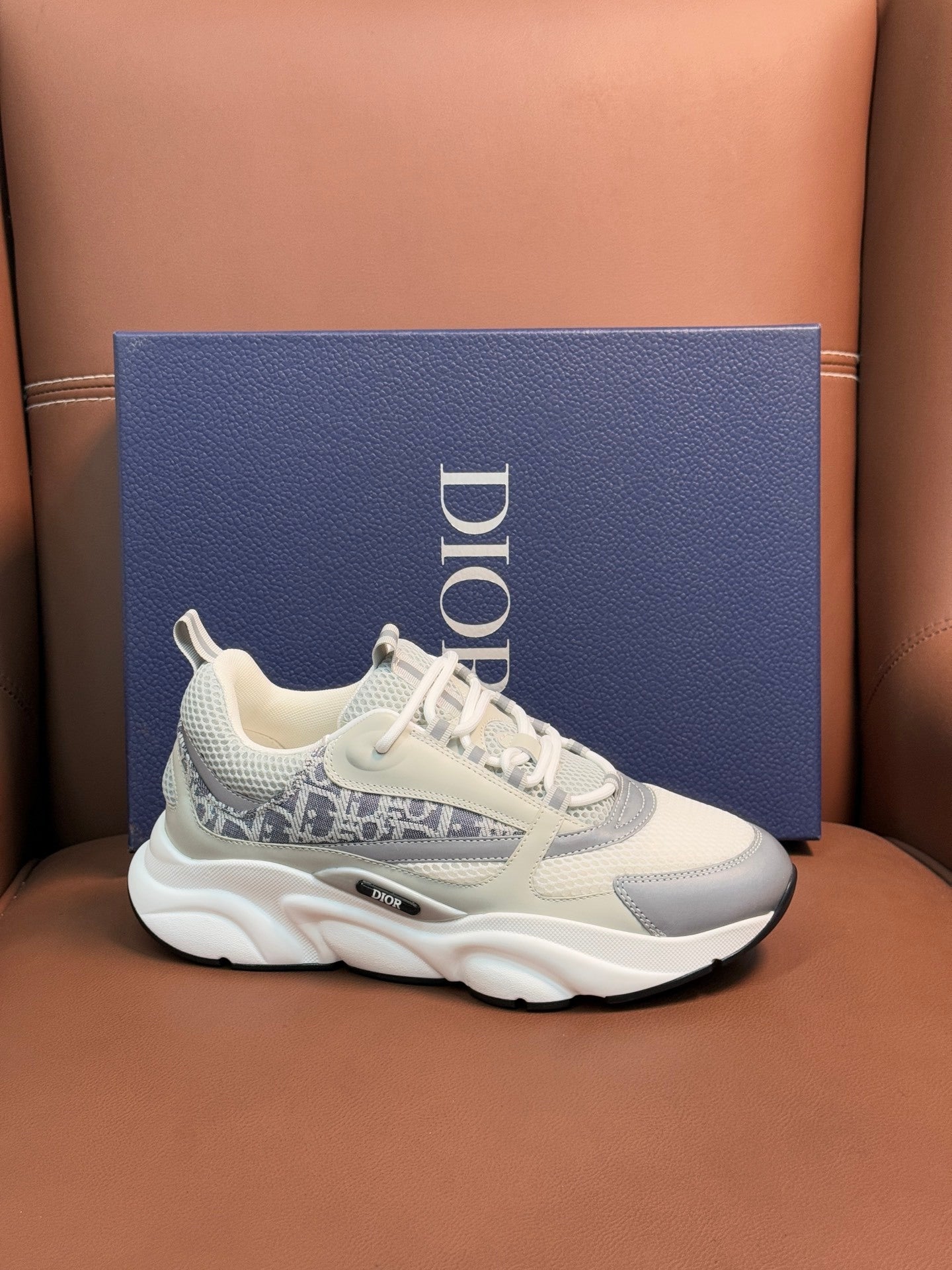 WHITE & GREY MONOGRAM CHUNKY DESIGNER SNEAKERS