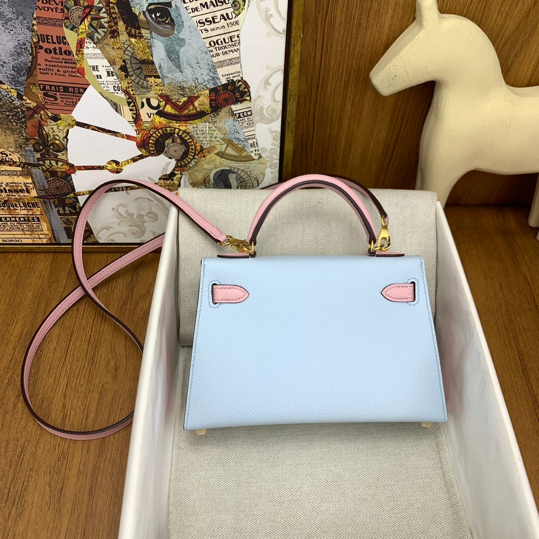 LUXURY MINI BLUE & PINK LEATHER CROSSBODY BAG
