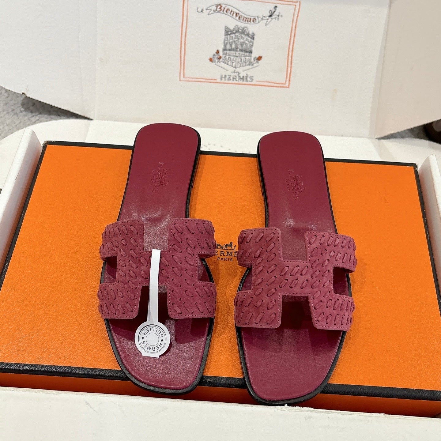 BURGUNDY SUEDE SLIDE SANDALS