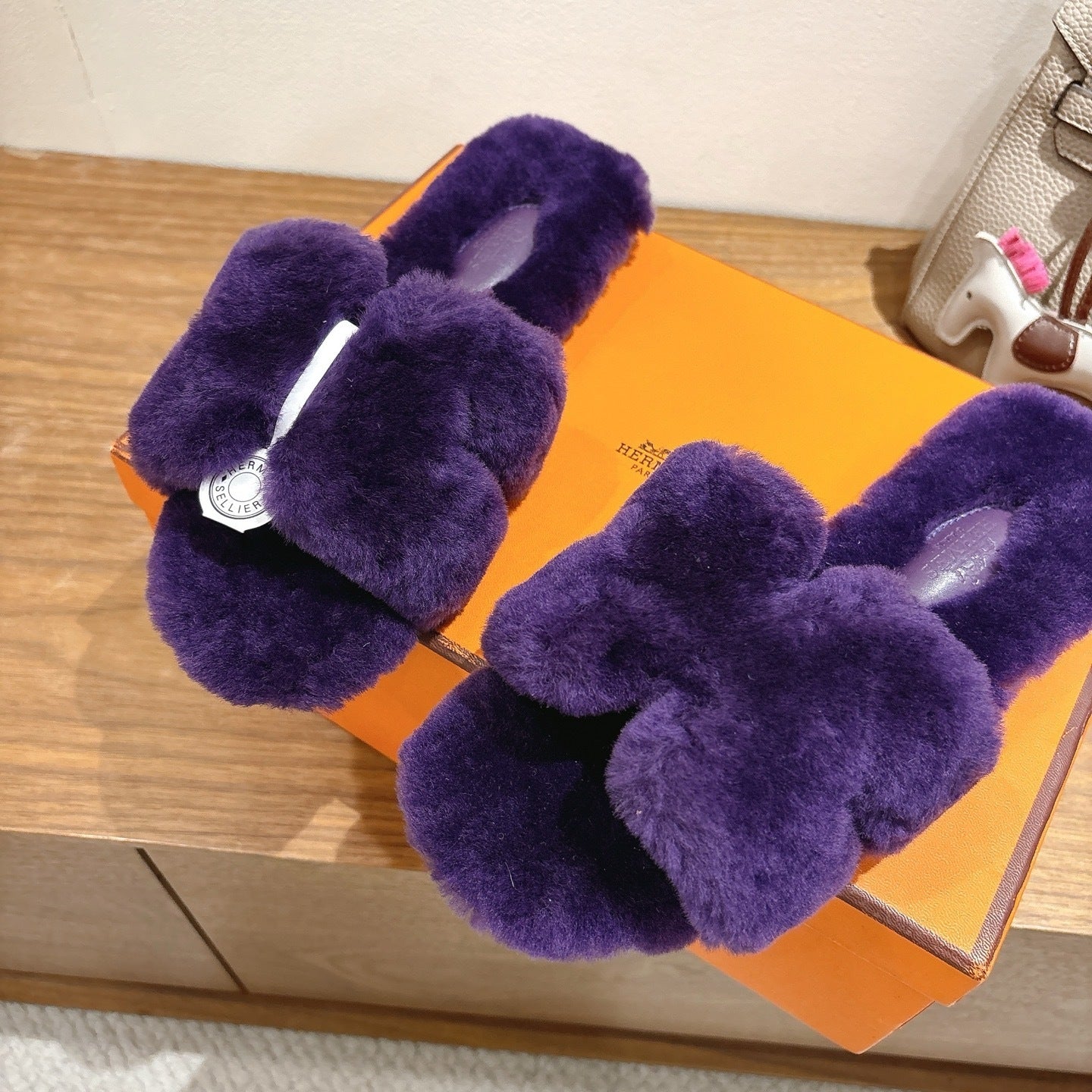PURPLE FAUX FUR SLIDE SLIPPERS