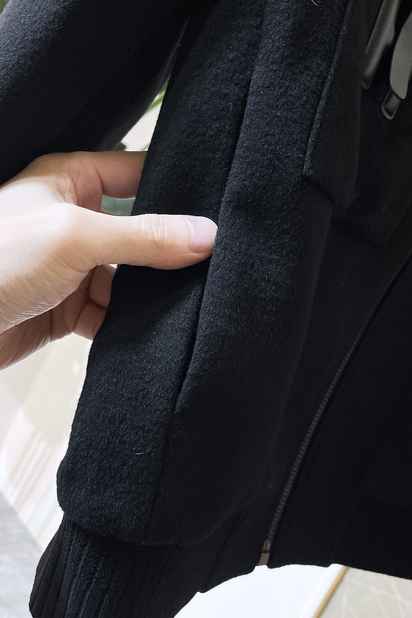 BLACK WOOL-BLEND JACKET WITH LEATHER DETAILS