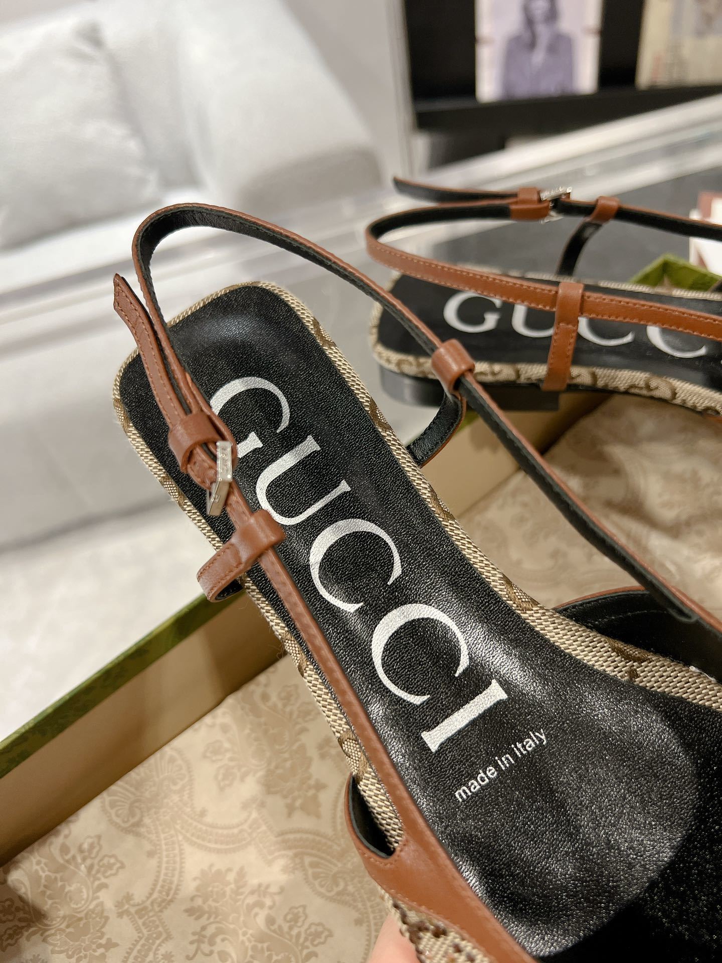 MONOGRAM CANVAS SLINGBACK FLATS