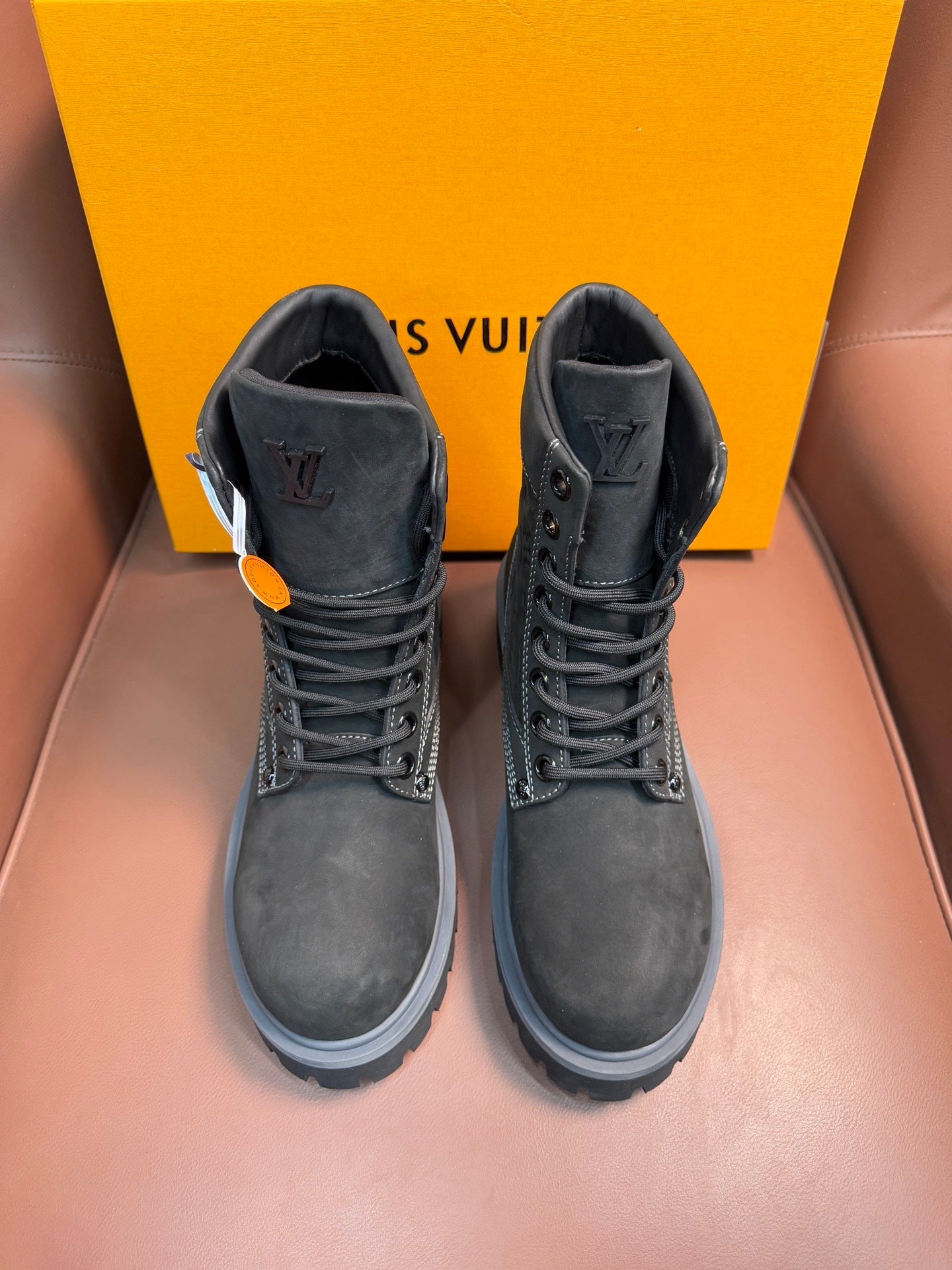 BLACK MONOGRAM SUEDE COMBAT BOOTS