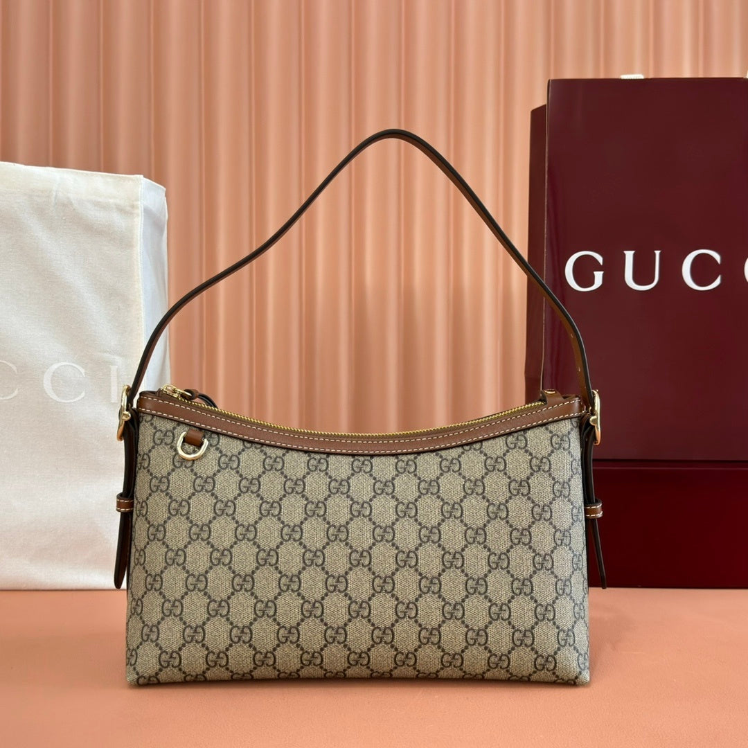 CLASSIC BEIGE MONOGRAM ZIP SHOULER BAG