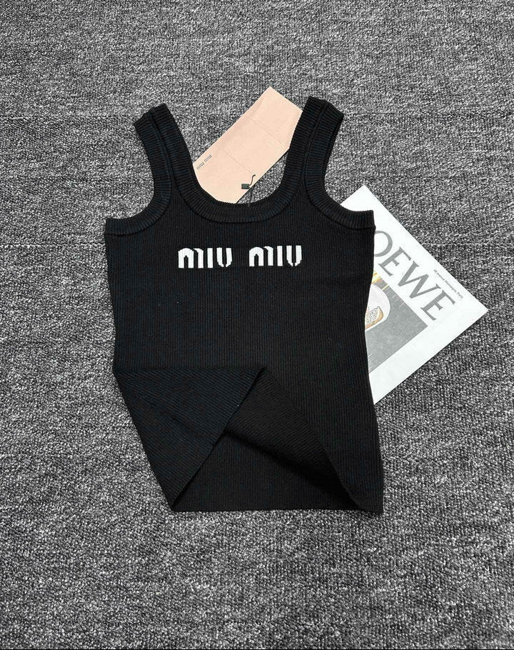 RIBBED LOGO KNIT TANK TOP