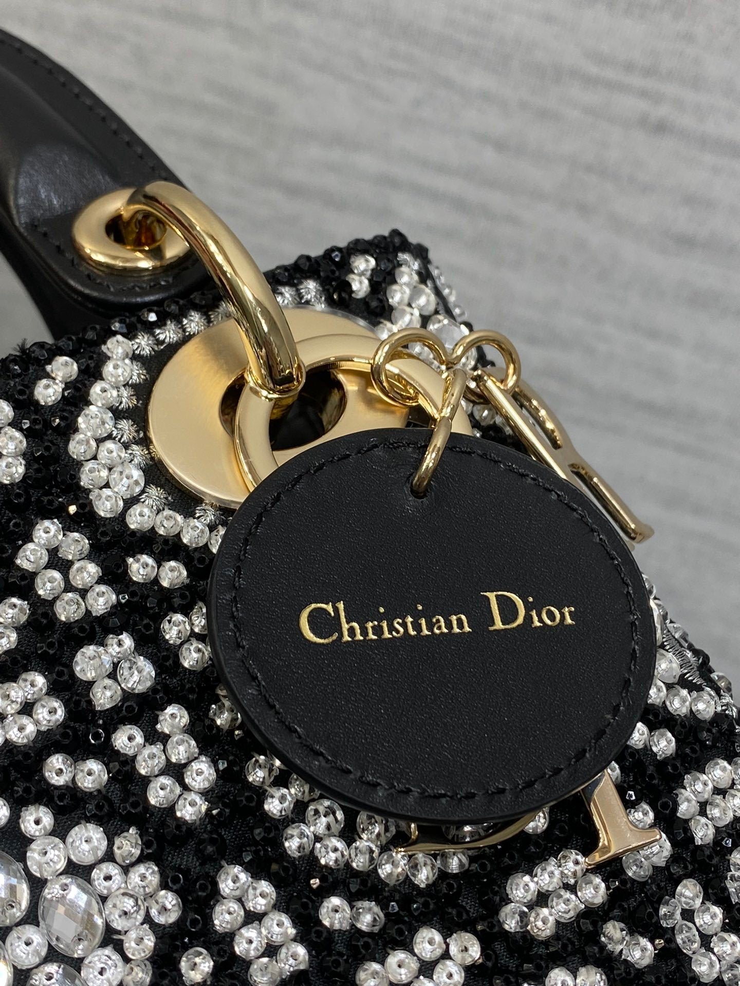 BLACK EMBELLISHED MINI TOP-HANDLE BAG WITH CHAIN STRAP