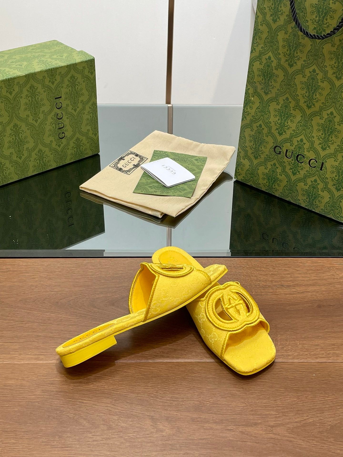 YELLOW EMBOSSED LOGO SLIDES