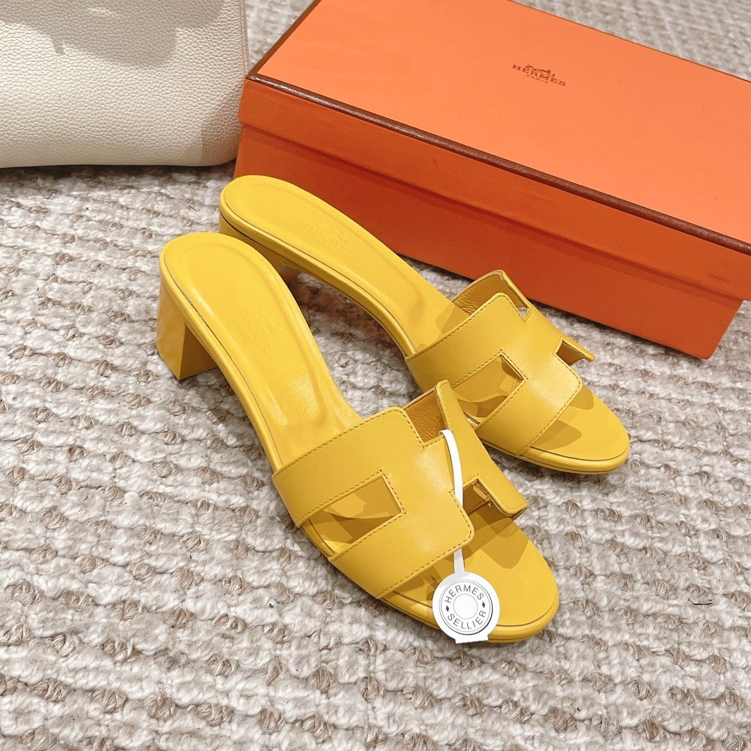 YELLOW BLOCK HEEL SANDALS