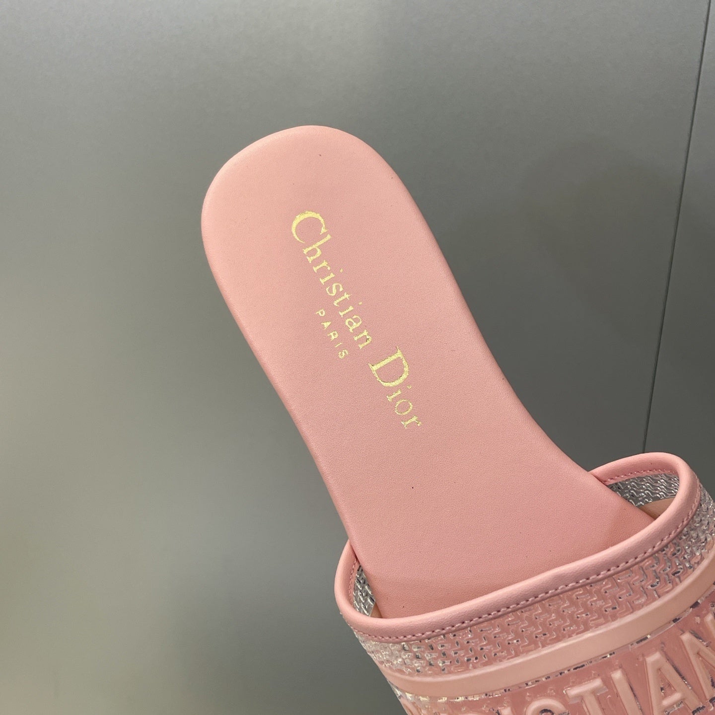 PINK LOGO EMBOSSED SLIDE SANDALS