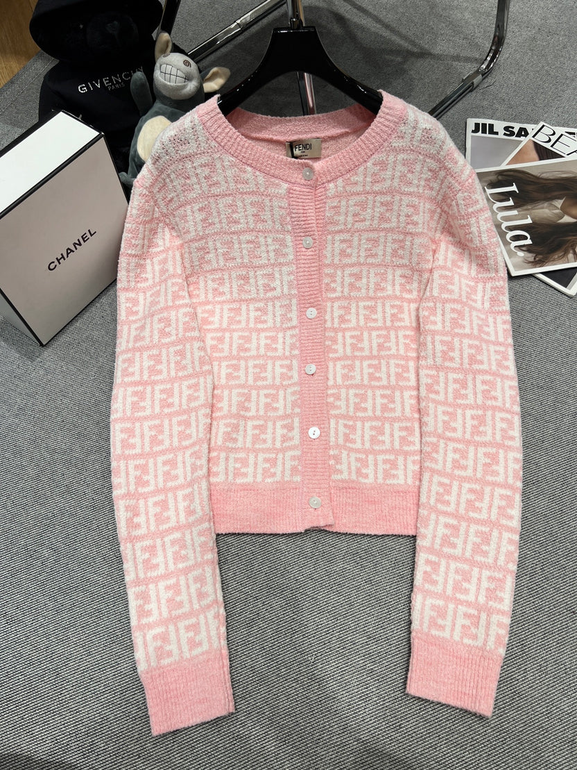 PINK MONOGRAM KNIT CROPPED CARDIGAN