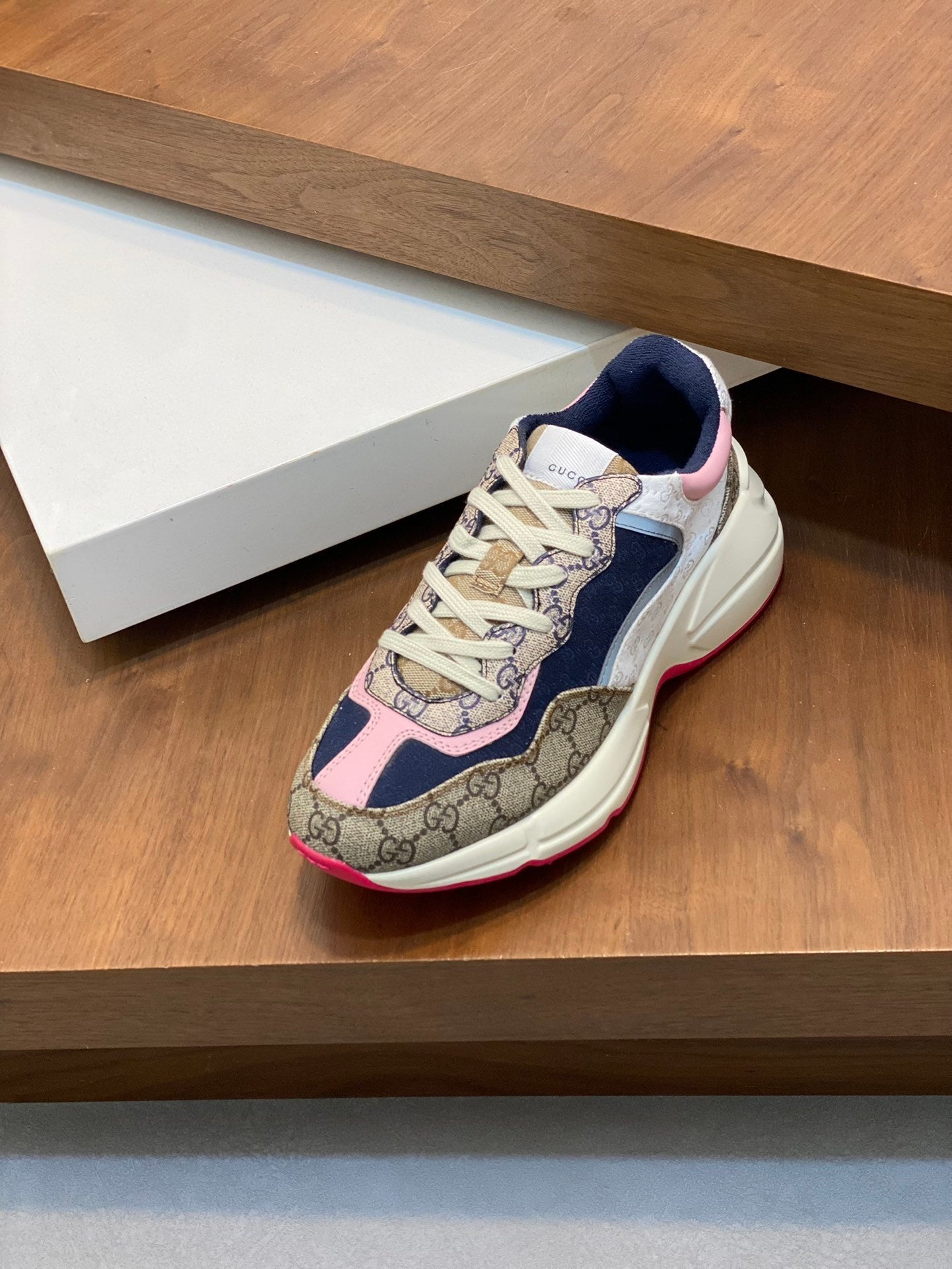 MONOGRAM PANEL CHUNKY SNEAKERS WITH PINK ACCENTS