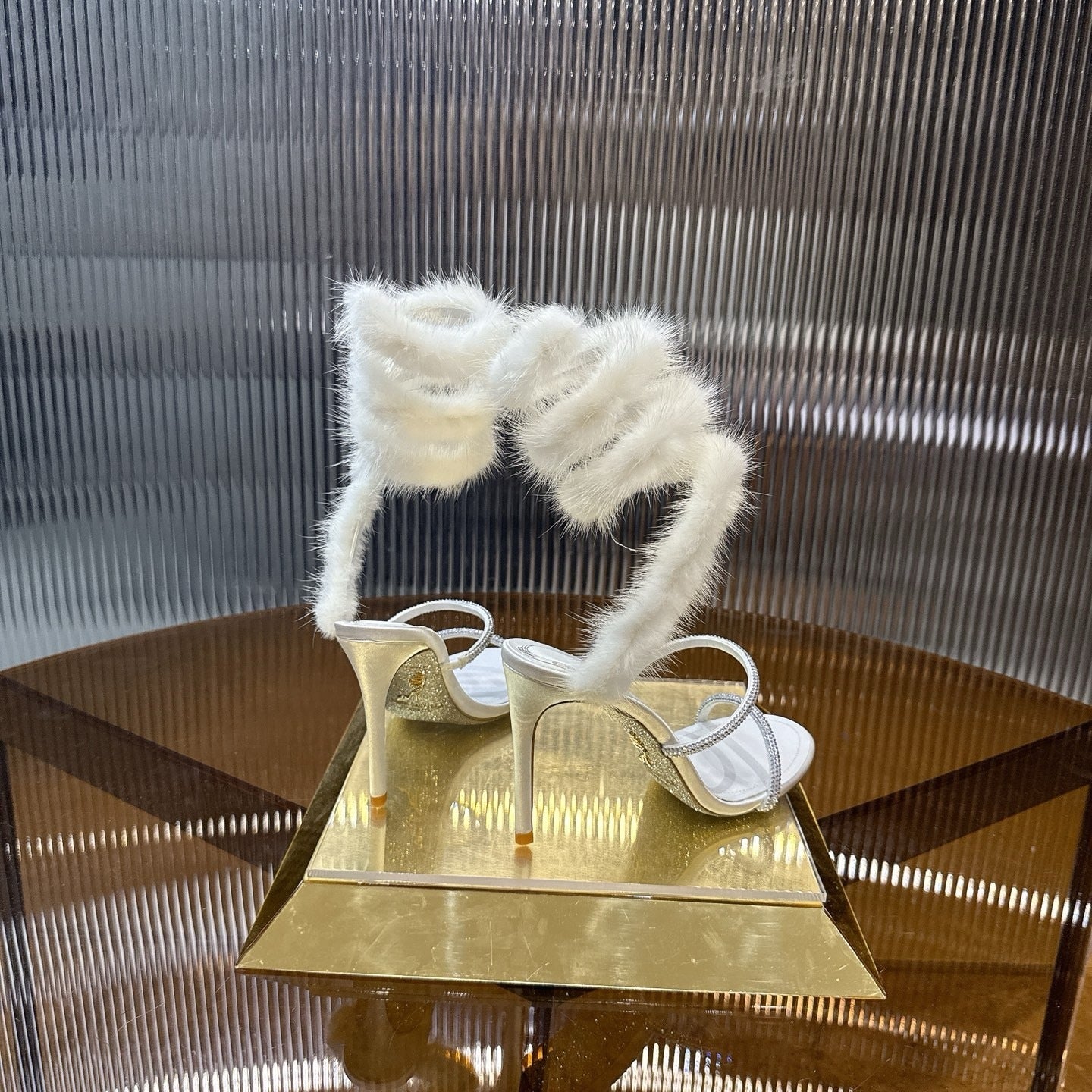 IVORY FUR SPIRAL HEELS