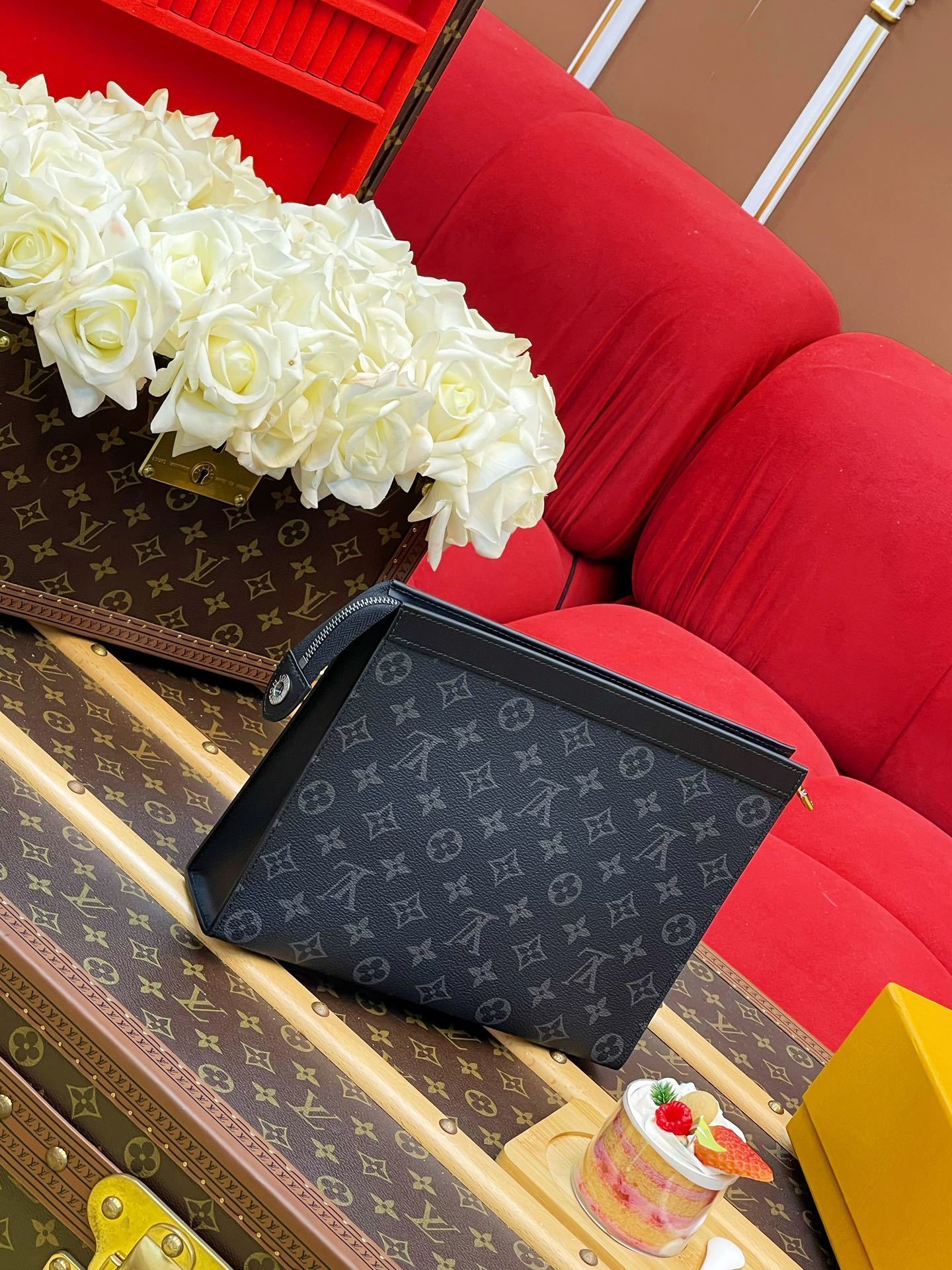 MONOGRAM ZIP POUCH CLUTCH