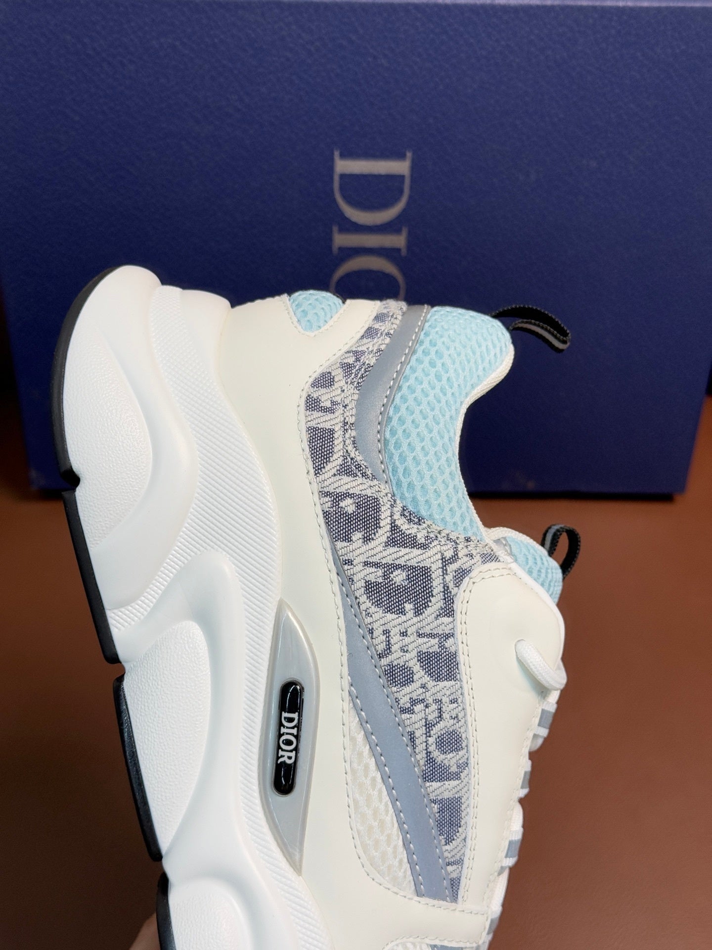 WHITE, GREY & ICE BLUE MONOGRAM CHUNKY SNEAKERS