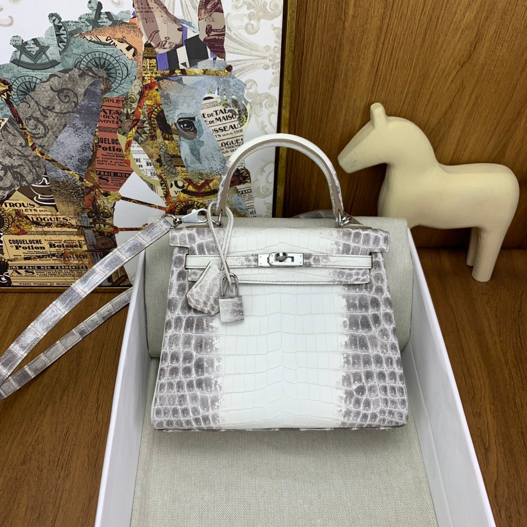 LUXURY MINI WHITE CROCODILE EMBOSSED LEATHER TOP HANDLE BAG