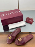 BURGUNDY QUILTED SLIDE SANDALS
