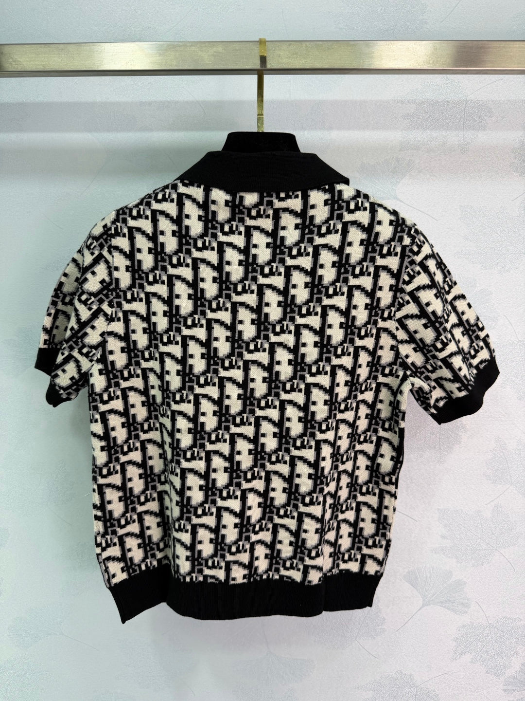 BLACK & WHITE MONOGRAM KNIT POLO TOP