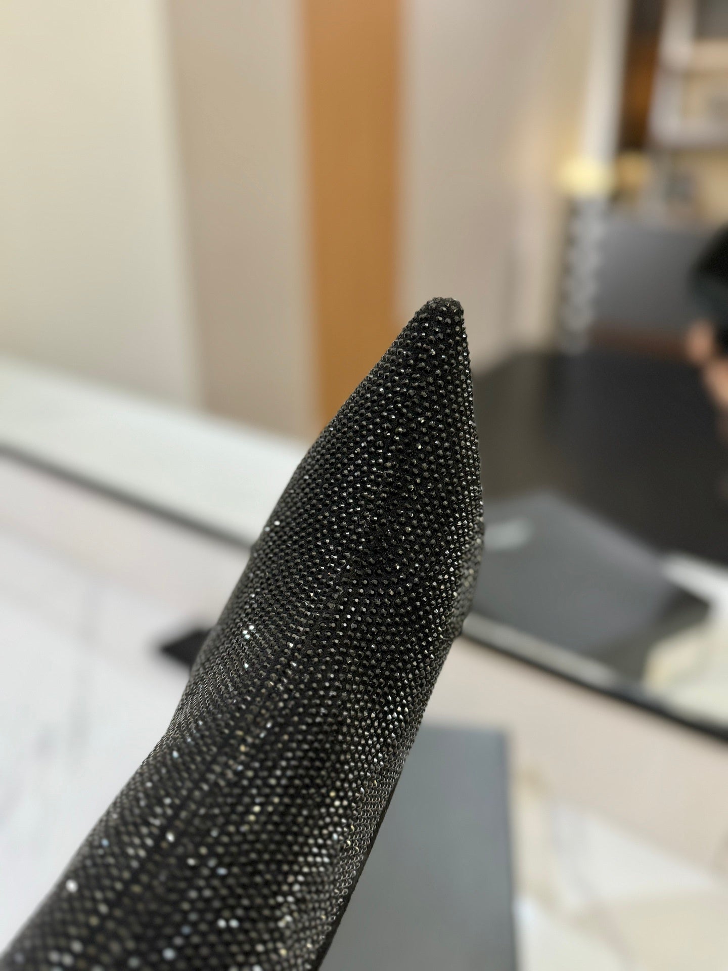 BLACK CRYSTAL HEEL BOOTS