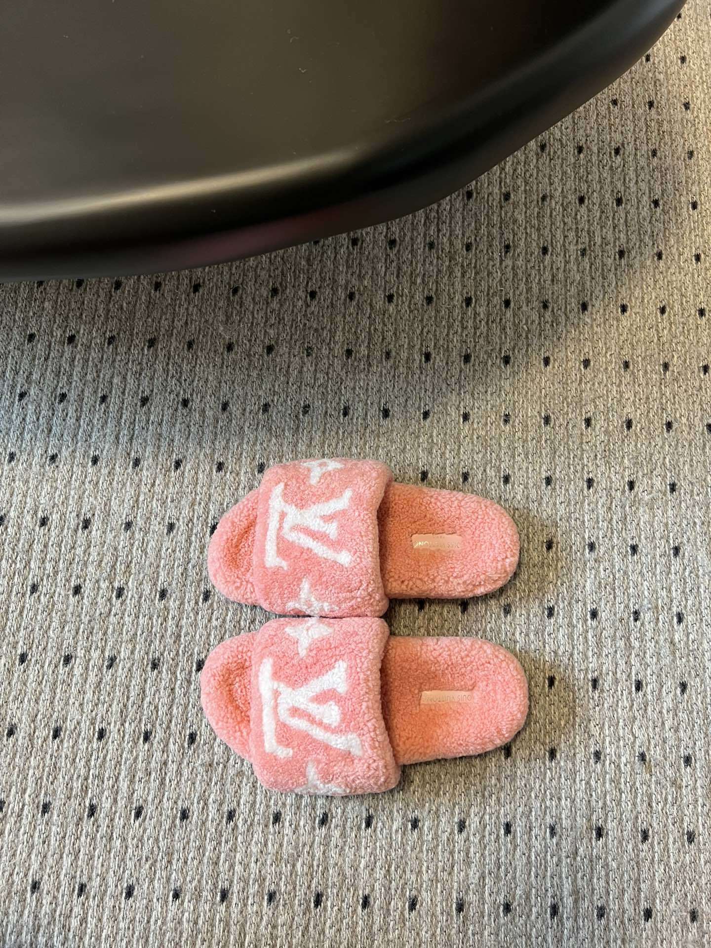 COZY MONOGRAM FUR SLIDE SLIPPERS