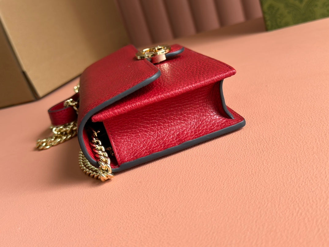 BURGUNDY LEATHER CHAIN WALLET SHOULDER BAG
