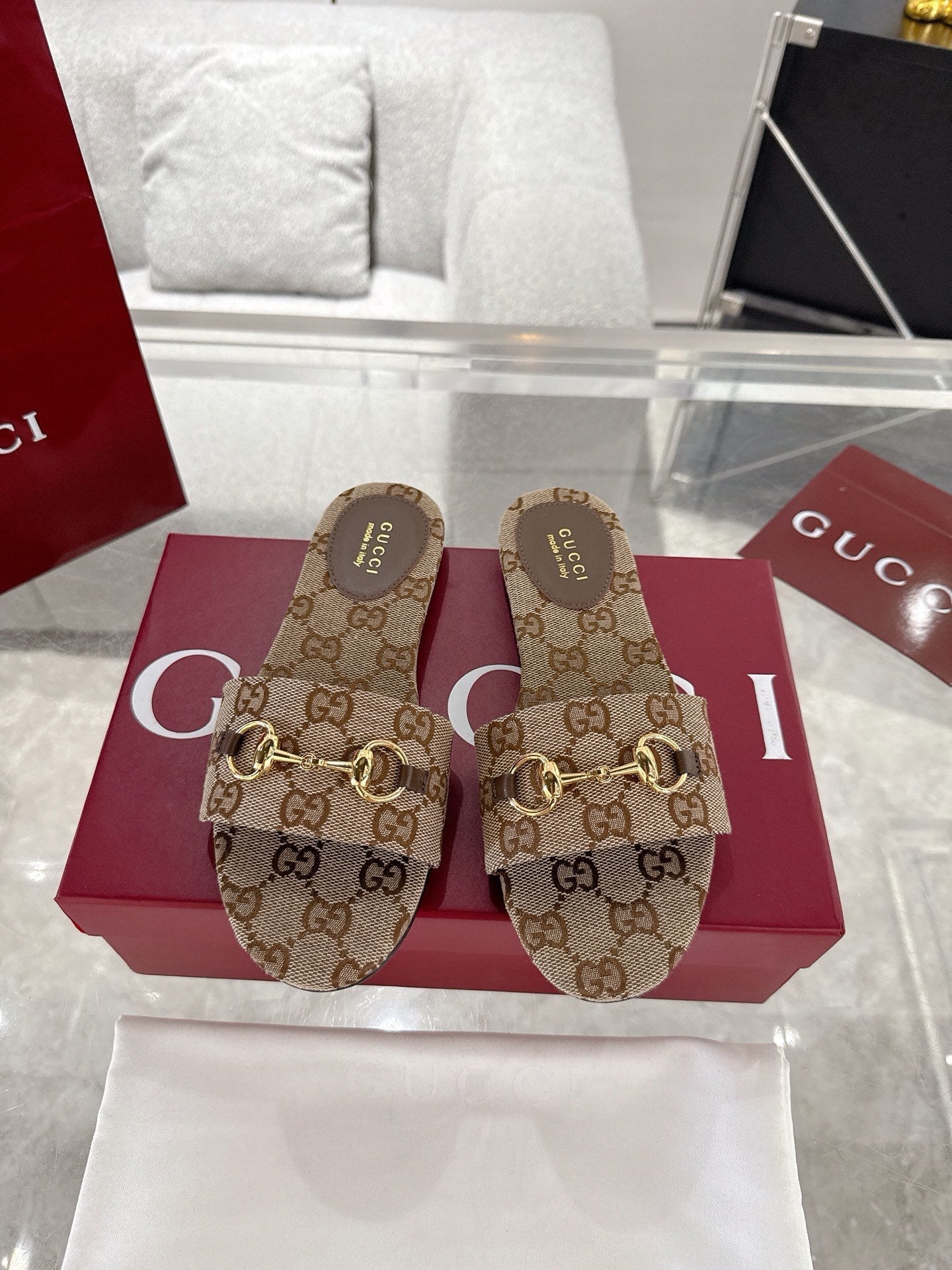 MONOGRAM CANVAS HORSEBIT SLIDE SANDALS