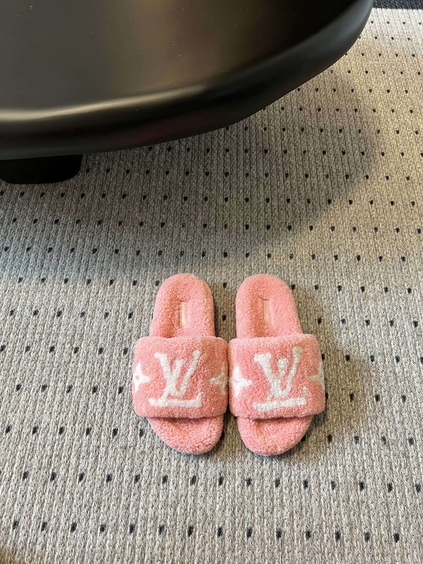 COZY MONOGRAM FUR SLIDE SLIPPERS