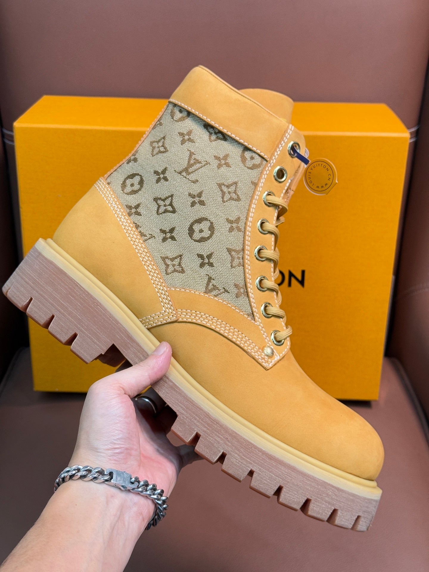 TAN MONOGRAMM CANVAS KAMPFSTIEFEL