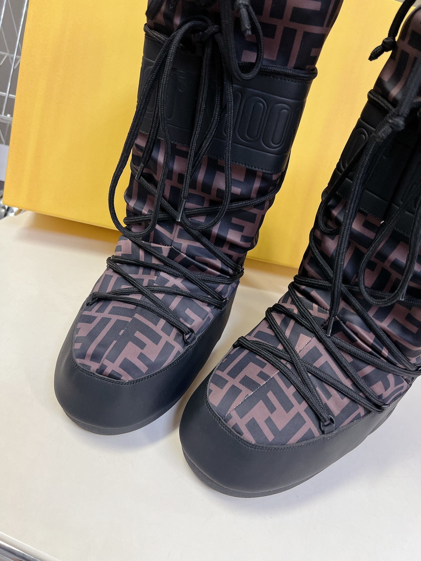 MONOGRAM PRINT PADDED SNOW BOOTS WITH LACE-UP DETAIL
