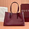 BURGUNDY EMBOSSED LEATHER LUXURY TOTE SHOULDER BAG WITH GOLD HARDWARE