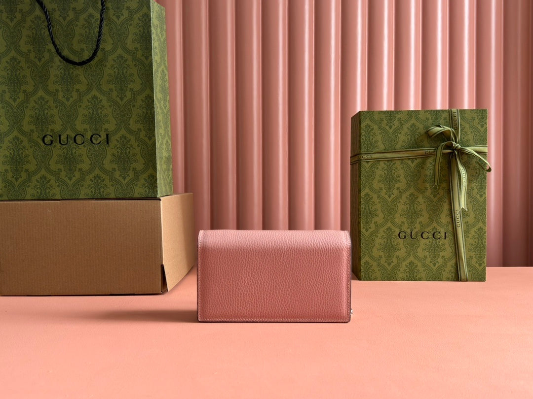 BLUSH PINK LEATHER CHAIN WALLET CROSSBODY BAG