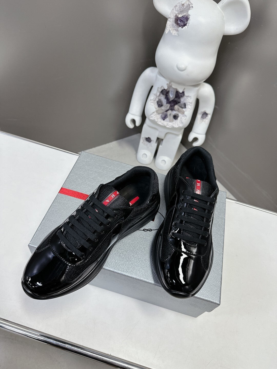 BLACK GLOSS PANEL SNEAKERS