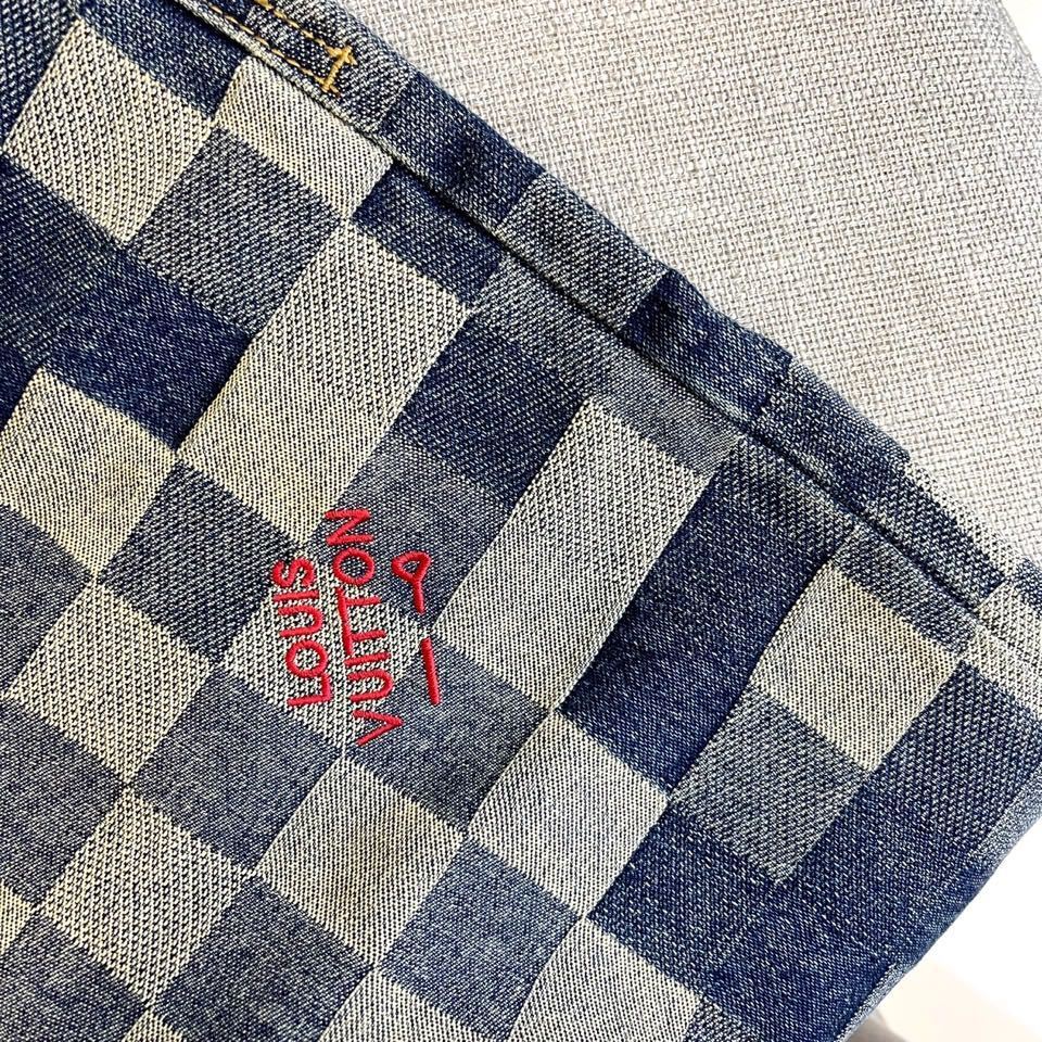 CHECKERED DENIM STRAIGHT-LEG JEANS