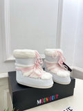 WHITE FAUX FUR LINED WINTER BOOTS WITH PINK LACES