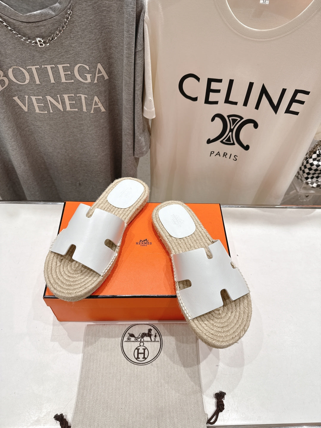 WHITE ESPADRILLE STYLE SLIDE SANDALS