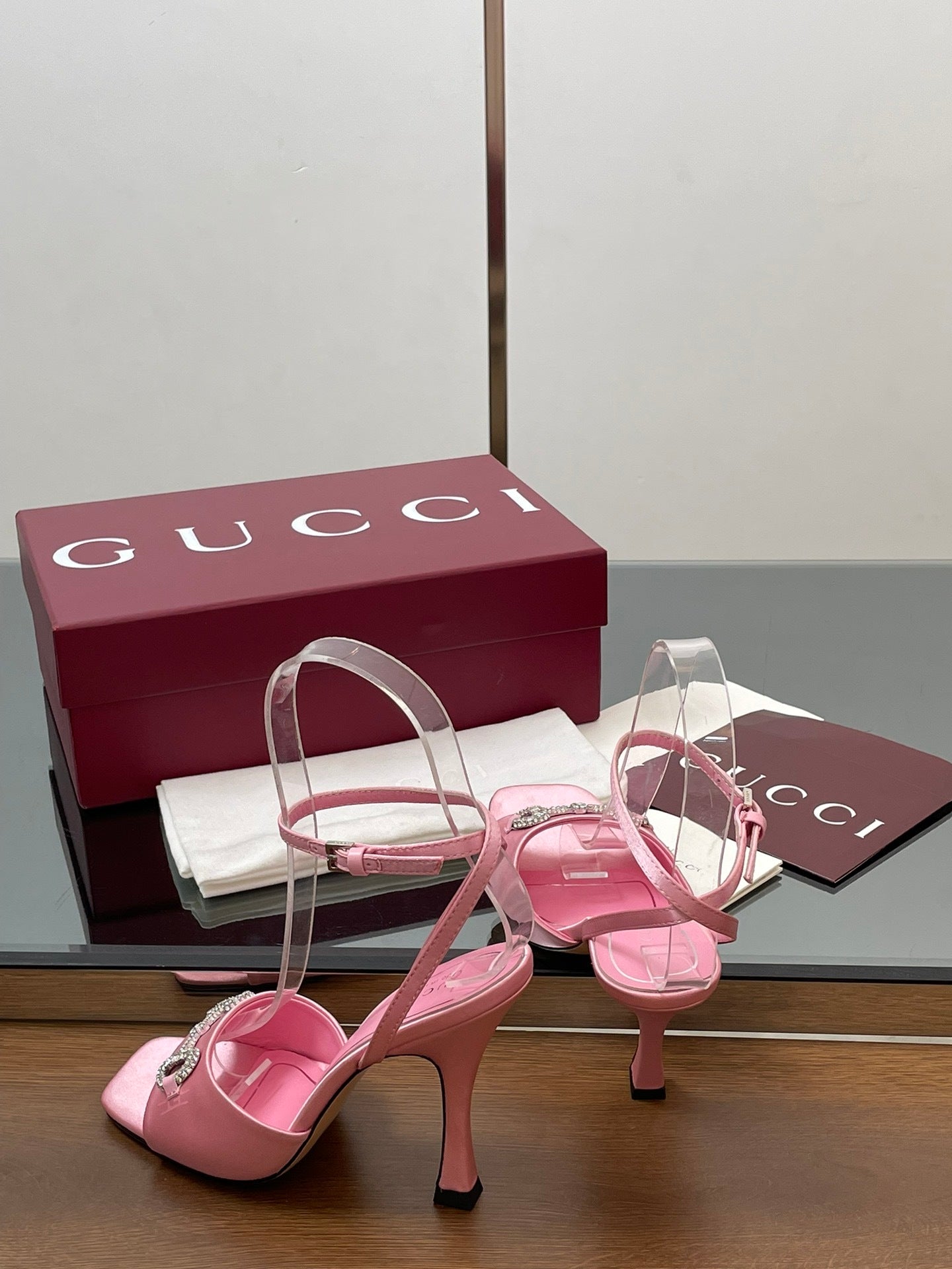PINK CRYSTAL HORSEBIT STRAPPY HEEL SANDALS