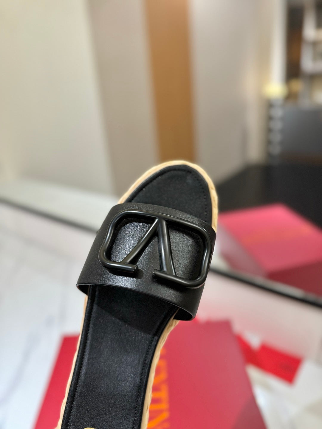 PLATFORM SLIDE SANDALS – BLACK WITH BRAIDED SOLE