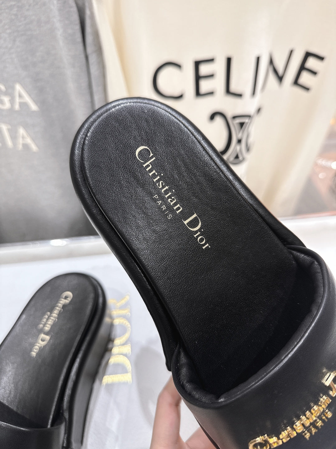 BLACK PLATFORM LOGO SLIDE SANDALS